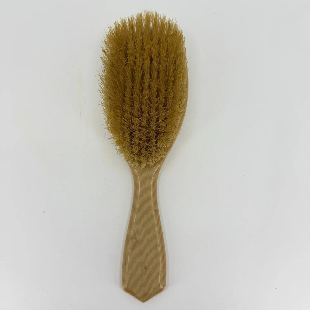 Vtg Beveled Faux Woodgrain Vanity Hair Brush Crest Shape‎ Floral Design 8.25